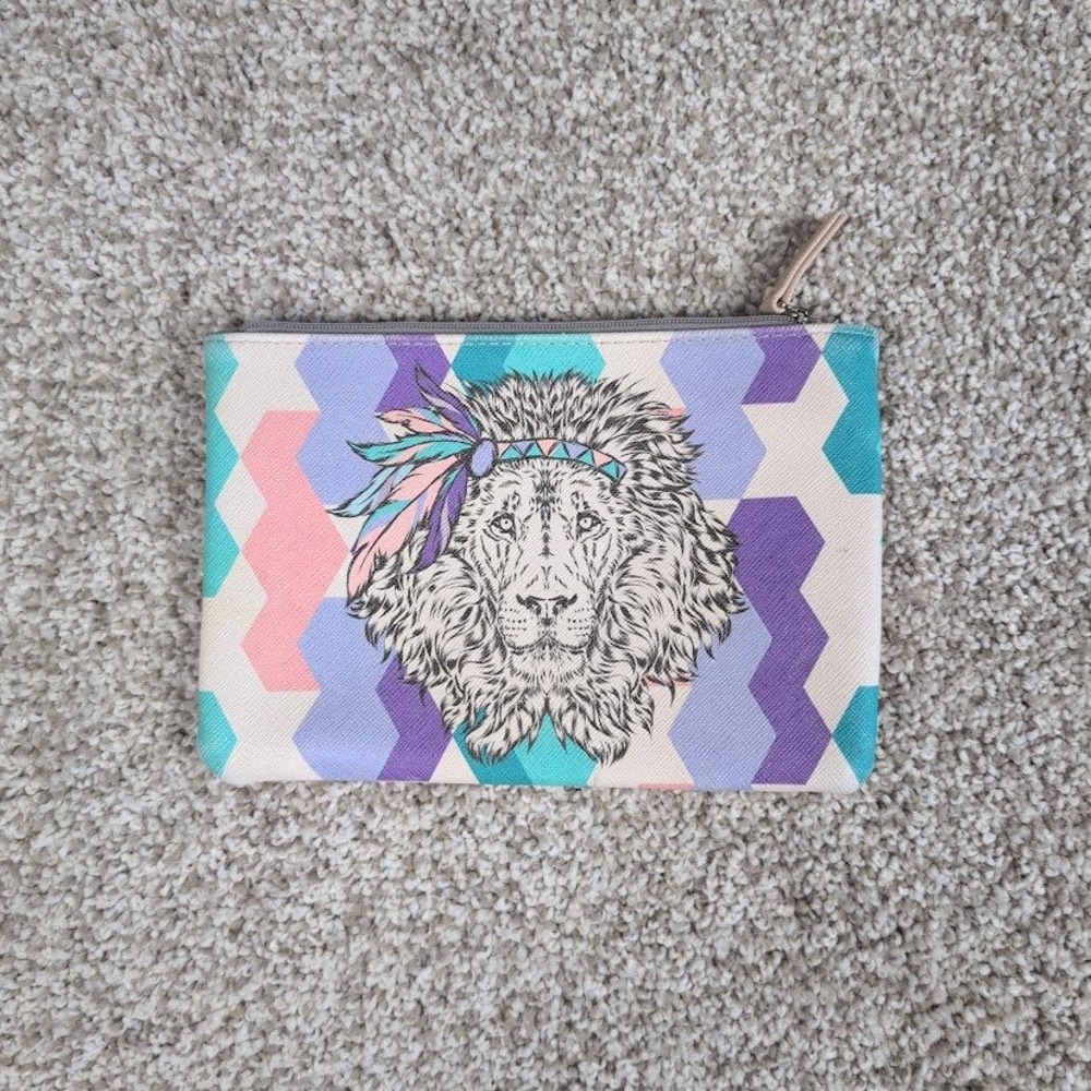 Lion Headdress Pouch Clutch Cosmetic Bag Pastel Geometric Cute Travel